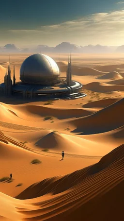 sci fi planet, sand dunes, dune inspired city, oasis