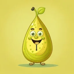 A pear in the shape of a funny, laughing cartoon character dressed as a young man, an equilateral square character