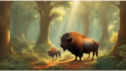 The image in the article depicts a lush, tropical forest in all its natural beauty. The picture reveals towering oak trees and a variety of vibrant, tropical plants. Sunlight filters through the branches, casting a mesmerizing play of light and creating a rich tapestry of colors and beautiful shadows. In the distant corner of the image, you can spot some of the wildlife, such as European bison, bears, and colorful butterflies, highlighting the unique environmental diversity of this forest. The