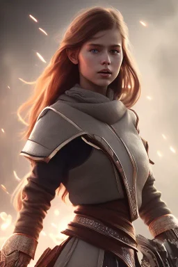 Hannah Hoekstra face, aloy clothes, portrait busty and face, light effects, particles, explosion fire,