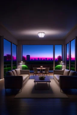 The focal point is a large window to the rare through which audience can see the sky and the rooftop of the neighborhood building. During the first scene the sky wanes from dusk into night. A sofa and two armchairs are in the foreground, partially obscuring the dining table which occupies the area between the dining room and the window. An area divides the two spaces. The kitchen and main entrance to the flat are at stage left. At stage right is the entrance to the masters bedroom." This is a de