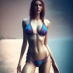 3d woman, wet ,small bikini, realistic, 32k, detailed, art nouveau