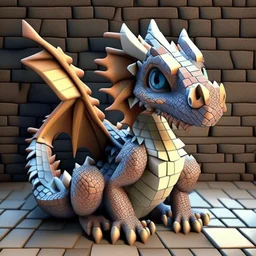 A cute dragon that is smooth and appears to be made of tiles 3D