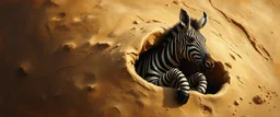 master oil painting by Rembrandt, good afternoon clay zebra trickster golem peeking out of a sand twister whirlwind cocoon