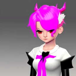 ROBLOX woman character pink hair with horns with white t-shirt and black tie