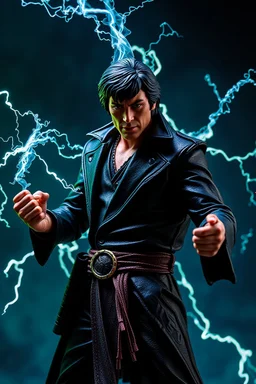 Action figure of Brandon Lee raven as an electric necromancer with clenched fists