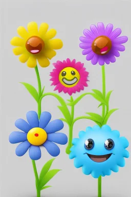 Cute happy avatar realistic flowers on a white background