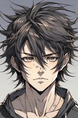 Anime man messy black hair