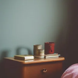 moody polaroid of bedside table with teacup