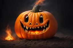 круглая тыква с прорезанной ухмылкой и горящим изнутри оранжевым светом. Маленькое существо в заляпанном землей фартуке просунуло голову внутрь.