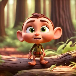 a very little Cute Figure lives in the Wood, with cute face, pixar, disney style