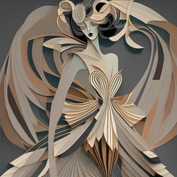 Woman in Dress made of ribbons style of erte