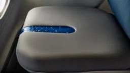 close up on wet spot on airplane seat cushion