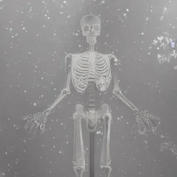 beautiful transparent skeleton, smooth flowers background, extremely sharp detail, finely tuned detail, ultra high definition, 8k, unreal engine 5, ultra sharp focus, accurate hands