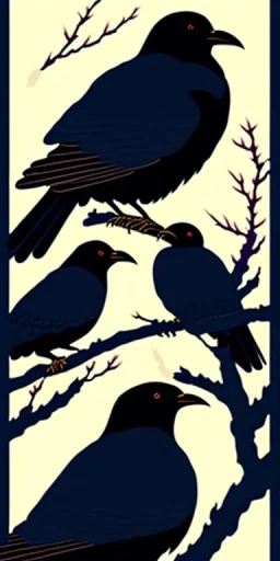  a group of ravens that are on top of each other, a poster by Nōami, ukiyo-e, anime aesthetic, minimalist.