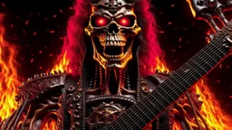 Terminator ac dc rock band, 4k full detail, realistic, radio show logo hardrock pentagram firestarter tribute to black sabbath flames in the background