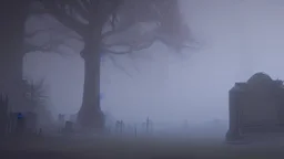 misty ghost in the graveyard