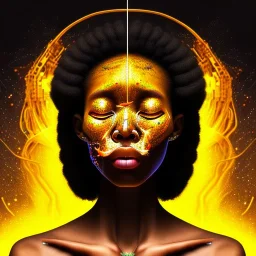 a brain exploding. kintsugi. Chaos. Portrait of a young black woman crying.a mind fracturing.confusion. Tears the colour of oil. Depression seeping out of her eyes nose and mouth like a oil spill