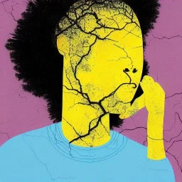 a brain exploding. kintsugi. Chaos. Portrait of a young black woman crying.a mind fracturing.confusion. Tears the colour of oil. Depression seeping out of her eyes nose and mouth like a oil spill