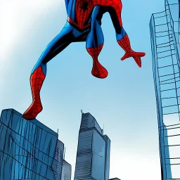 SPIDER MAN CLIMING A SKYSCRAPER IN COMIC BOOK STYLE