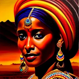 Drawing of 'woman from Wodaabe tribe',sweet stare,painting by Earl Norem, simon Bisley,frazetta,西嘛哒, evan lee, Vallejo,kelly,Paul Gauguin oil on canvas, cinematic composition, extreme detail,fit full head inside picture,8k