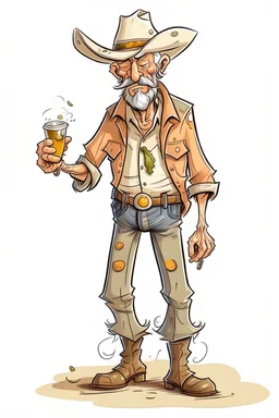 Bare drunk old cowboy in pants