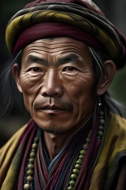 Picture a 53-year-old Tibetan man living in Germany, his life experiences etched on his face. Dressed in a blend of Tibetan and Western attire, he exudes a sense of cultural fusion. His warm and wise gaze reflects a journey that spans across continents, embodying the harmonious coexistence of Tibetan heritage within a German setting.