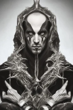 Geometric portrait of a man with black metal facepaint , looking like Nergal from Behemoth