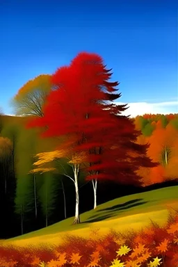 red maple, hill, golden, autumn