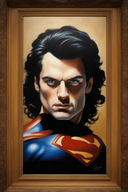 Oil on canvas, chiaroscuro, deep shadows, fairytale, 16th century masterpiece, rich deep colors, highly detailed portrait Superman, long black hair, blue eyes, slight smile, Boris Vallejo, Frank Frazetta, Julie bell, Caravaggio, Rembrandt, Michelangelo, Picasso, Gilbert Stuart, Gerald Brom, Jim Lee, Alex Ross, Dorian Vallejo, Stan Lee Lunar Display, northern lights, glowing, beautiful, Boris Vallejo, Frank Frazetta, Julie bell, Caravaggio, Rembrandt, Michelangelo, Picasso, Gilbert Stuart, Gerald