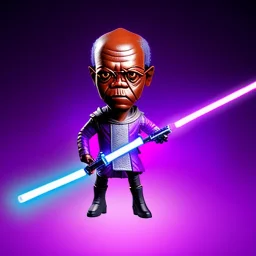 Hairless Samuel jackson purpleGlow jedi bobblehead holding a Single (purple) lightsaber sword and boots, hand