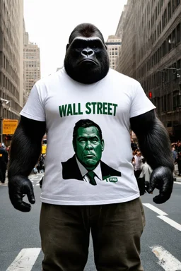 500 pound gorilla wearing 'wall street' t-shirt