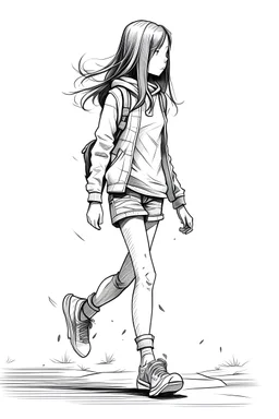 girl walking drawing