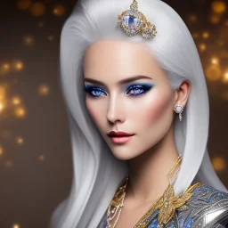 Ice Princess with white hair, a crown with precious stones