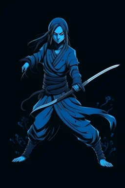 female blue ghost wielding a katana in one hand, dark style