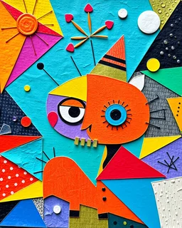 Vibrant, abstract, whimsical, geometric, colorful, expressive, playful,Collage papier, format textured, quirky, surreal, artistic, imaginative, bold, eccentric, lively, dynamic, intriguing, symbolic, creative, angular, curious, bright, harmonious, detailed, layered, modern, eye-catching, humorous, spontaneous, vibrant, mysterious, unique, unconventional, thought-provoking, balanced, funky, energetic, decorative, dramatic, surrealistic, cheerful, ornamental, handcrafted