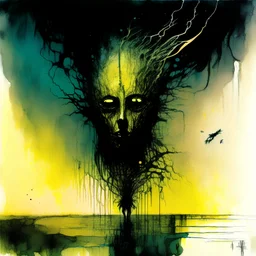 Manifestation of the Alone Phobia, nightbreed parley, abstract mirrorcore art, by Graham Sutherland and Duy Huynh and Beksinski, mind-bending watercolor ink illustration; album cover art, dynamic composition, sinister oddball masterpiece, dynamic composition, complex contrast, reflective