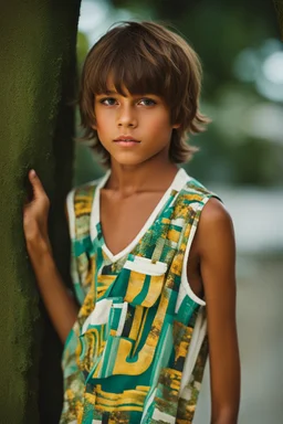 12 year old young boy with lightly tanned skin and brown hair