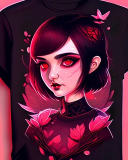 A detailed illustration darkred Goth girl, t-shirt design, pastel tetradic colors, 3D vector art, cute and quirky, fantasy art, watercolor effect, bokeh, Adobe Illustrator, hand-drawn, digital painting, low-poly, soft lighting, bird's-eye view, isometric style, retro aesthetic, focused on the character, 4K resolution, photorealistic rendering, using Cinema 4D, vector logo, vector art, put word "FuriuS", 2d, emblem, 2d, use pasten colors