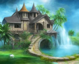 mystical house on a hot tropical island, fantasy art,