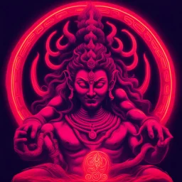 God shiva Demonic image in neon red color pallet