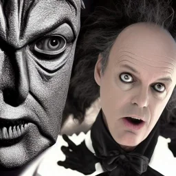 michael keaton as beetlejuice, dramatic, tim burton style, dramatic lighting, volumetric lighting, hyperrealisme, 8k, high quality, photorealistic, lot of details