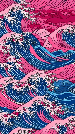 wave dark blue Kanagawa pink backgroung
