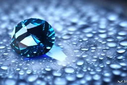 Blue raindrop on a big diamond, black backround , close up view, photo quality, ultra realistic