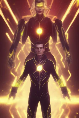 Evil supervililian Reverse Flash with red eyes and yellow suit and suited up