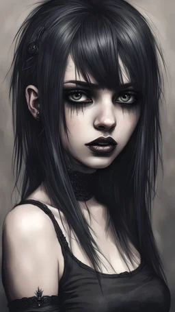 Perfect emo girl sexy ass hell,, Puerto realistic insane graphics hyper realism very detailed face very detailed eyes goth punk