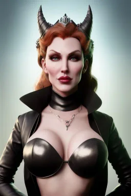 Brandi Love as evil queen in black leather, leather, busty, cleavage, angry, stern look. character design by cory loftis, fenghua zhong, ryohei hase, ismail inceoglu and ruan jia. unreal engine 5, artistic lighting, highly detailed, photorealistic, fantasy