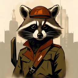 russian constructivist propaganda poster with a brave raccoon