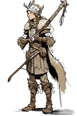 Girl Archer concept art, small head, full body, sketch, coll style, bow