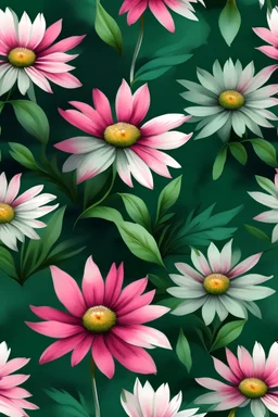 daisy pink flower watercolor dark green background